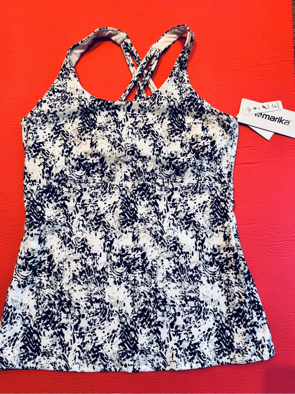 Marika Black & White Printed Crossback Tank